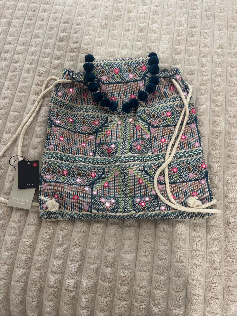 ZARA KIDS Embroidered Drawstring Backpack Bag